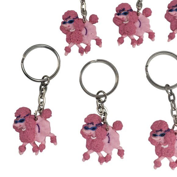 Pink Poodle Keychain Lot Of 7 Miniature Party Favors Wearing Sunglasses - Picture 2 of 6